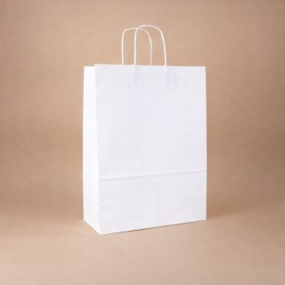 Bolsa de Papel Asa Rizada Blanco Celulosa 26+12x31 Caja de 250 Unidades