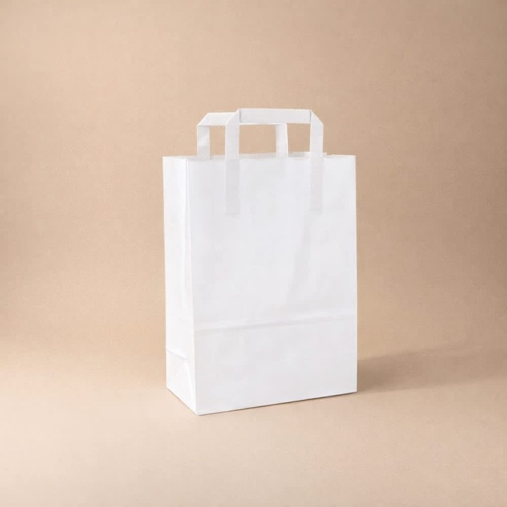 Bolsa de Papel Asa Plana Blanco Celulosa 19+8x25 Caja de 250 Unidades