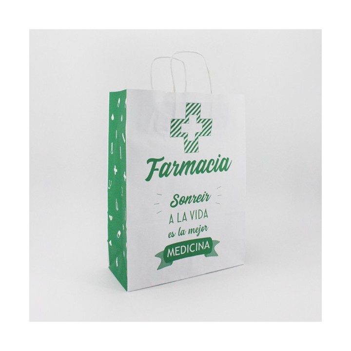 Bolsa de Papel Asa Rizada Farmacia 25+11x34 Caja de 250 Unidades