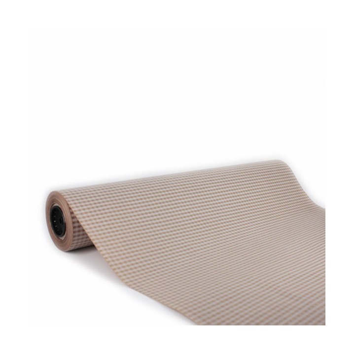 Bobina de Papel de Regalo Kraft Cuadros Vichy Blancos 62cms 100m