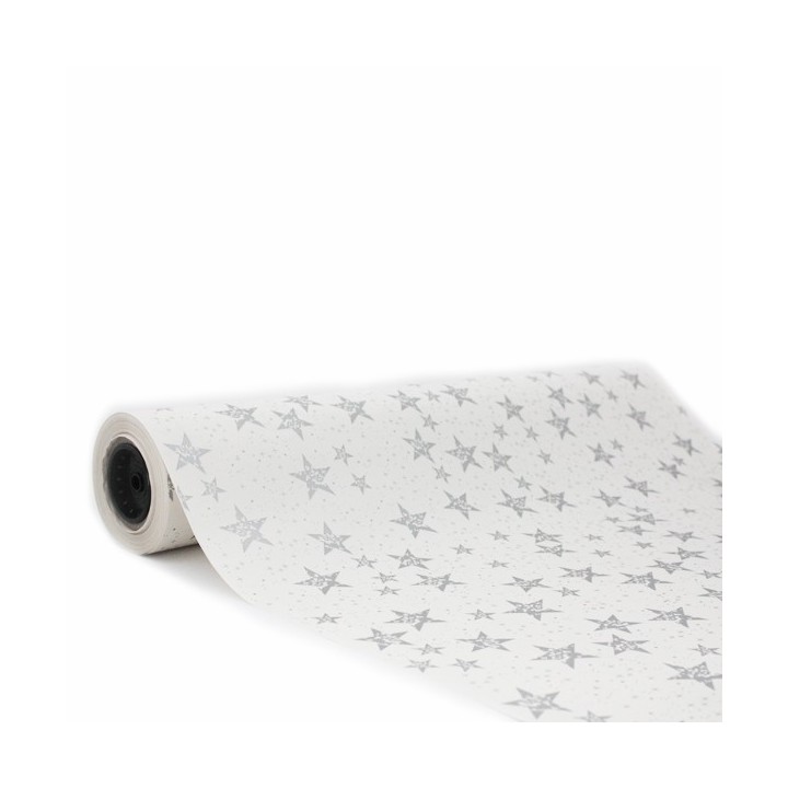 Bobina de Papel de Regalo Estrellas Plata 62cms 80m