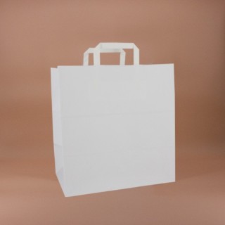 Bolsa de Papel Asa Plana Blanco Celulosa 32+21x32 Caja de 250 Unidades