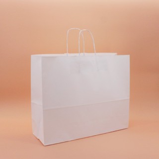 Bolsa de Papel Asa Rizada Blanco Celulosa 43+15x36 Caja de 250 Unidades