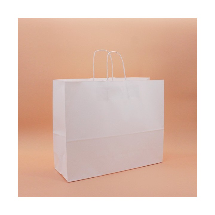 Bolsa de Papel Asa Rizada Blanco Celulosa 43+15x36 Caja de 250 Unidades