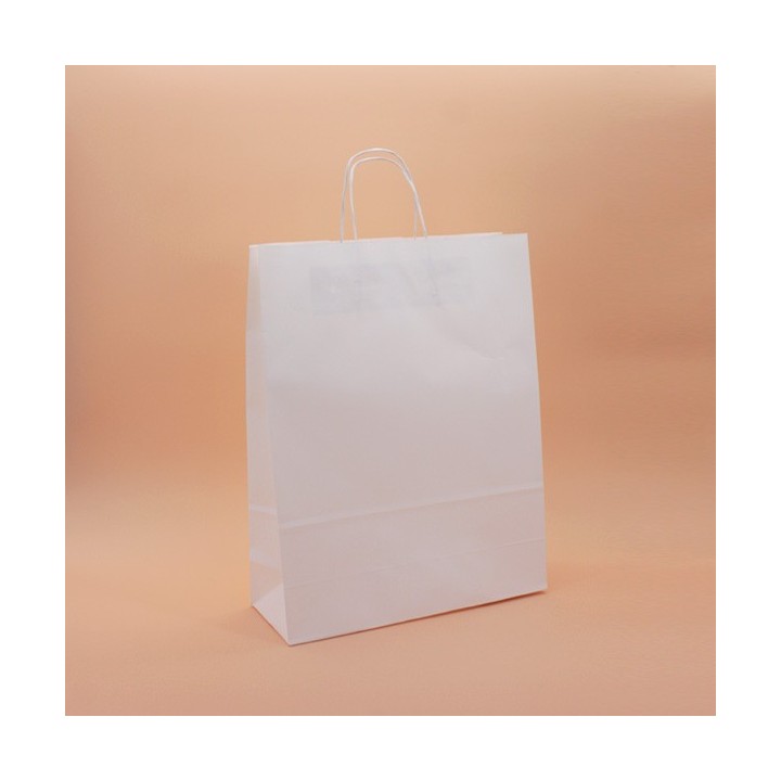 Bolsa de Papel Asa Rizada Blanco Celulosa 32+13x41 Caja de 250 Unidades