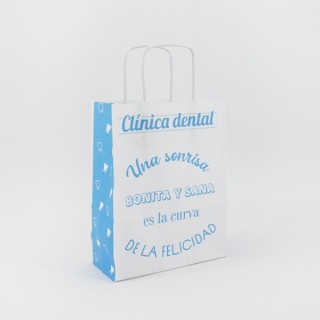 Bolsa de Papel Asa Rizada Clínicas Dentales 18+8x23 Caja de 350 Unidades