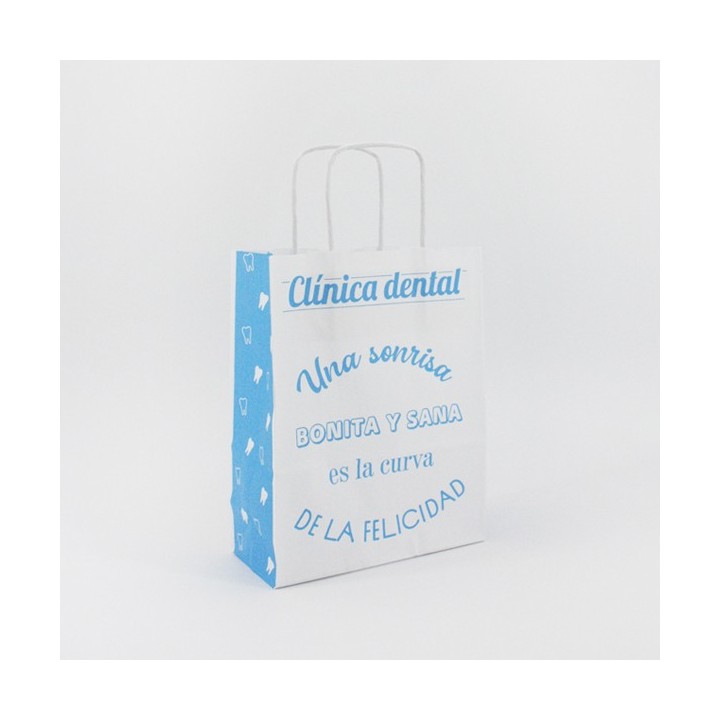 Bolsa de Papel Asa Rizada Clínicas Dentales 18+8x23 Caja de 350 Unidades