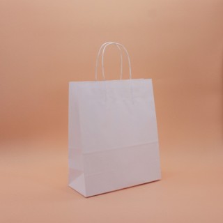 Bolsa de Papel Asa Rizada Blanco Celulosa 26+12x31 Caja de 250 Unidades