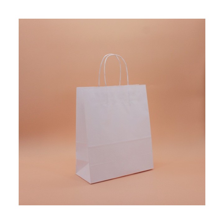 Bolsa de Papel Asa Rizada Blanco Celulosa 26+12x31 Caja de 250 Unidades