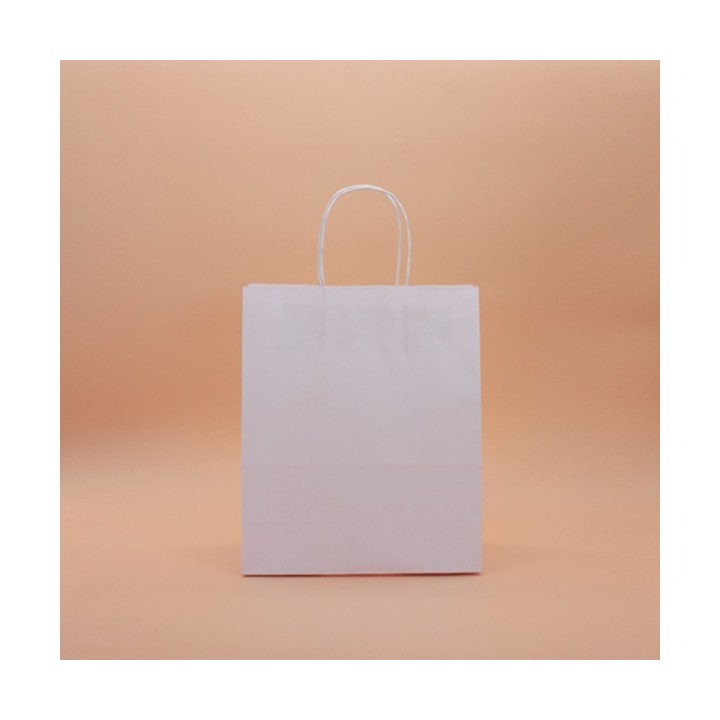 Bolsa de Papel Asa Rizada Blanco Celulosa 26+12x31 Caja de 250 Unidades