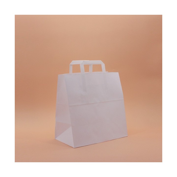Bolsa de Papel Asa Plana Blanco Celulosa 28+17x29 Caja de 250 Unidades