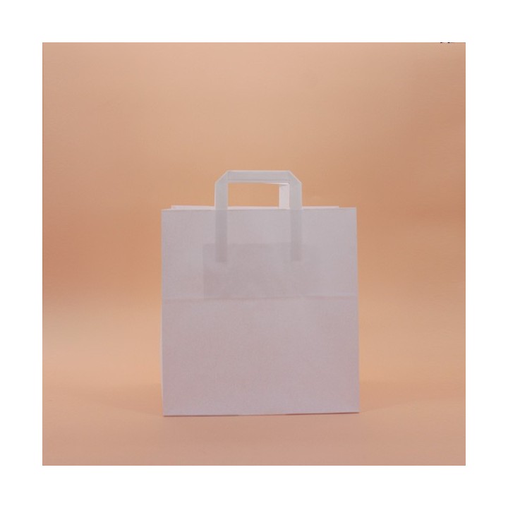 Bolsa de Papel Asa Plana Blanco Celulosa 28+17x29 Caja de 250 Unidades