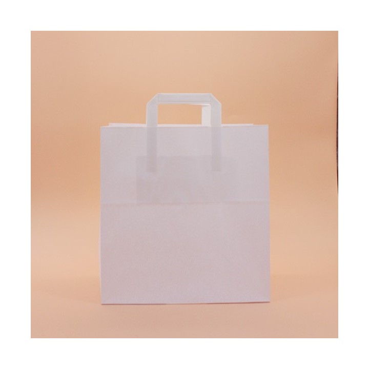 Bolsa de Papel Asa Plana Blanco Celulosa 32+21x32 Caja de 250 Unidades
