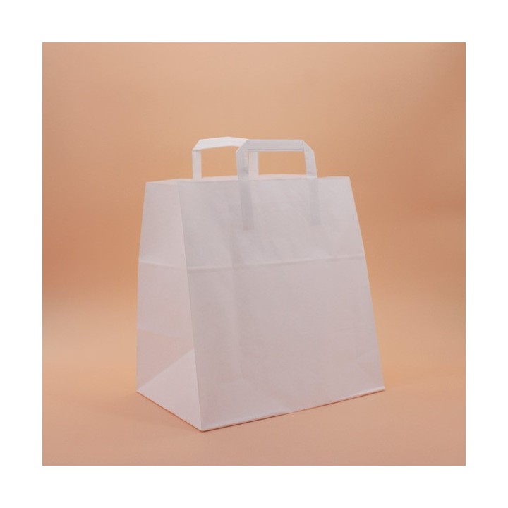 Bolsa de Papel Asa Plana Blanco Celulosa 32+21x32 Caja de 250 Unidades