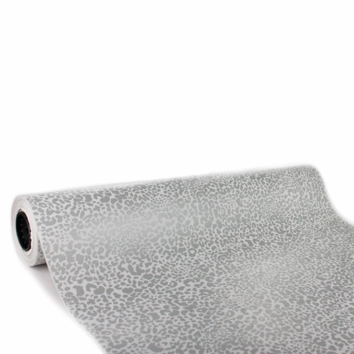 Bobina de Papel de Regalo Manchas de Leopardo en Plata 62cms 80m