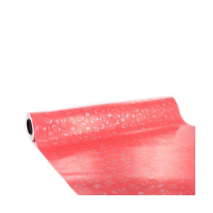 Bobina de Papel de Regalo Animales Plata Fondo Rojo 62cms 80m