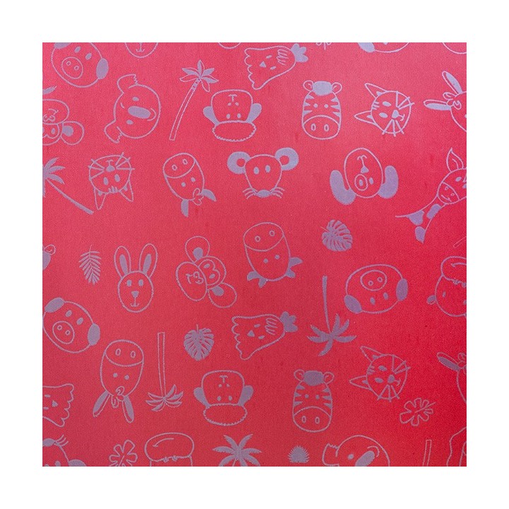 Bobina de Papel de Regalo Animales Plata Fondo Rojo 62cms 80m