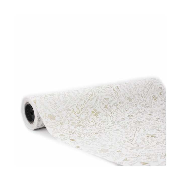Bobina de Papel de Regalo Felicidades Oro 62cms 80m