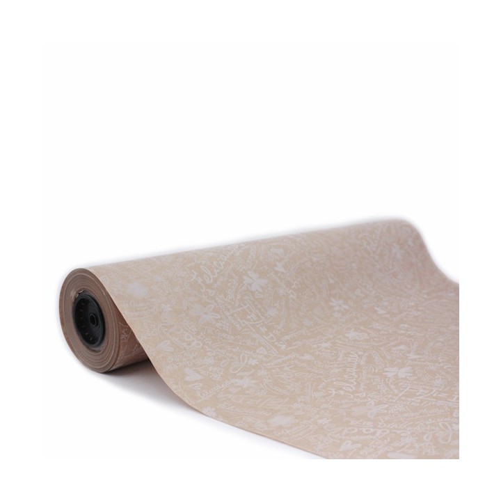 Bobina de Papel de Regalo Kraft Felicidades en Blanco 62cms 100m