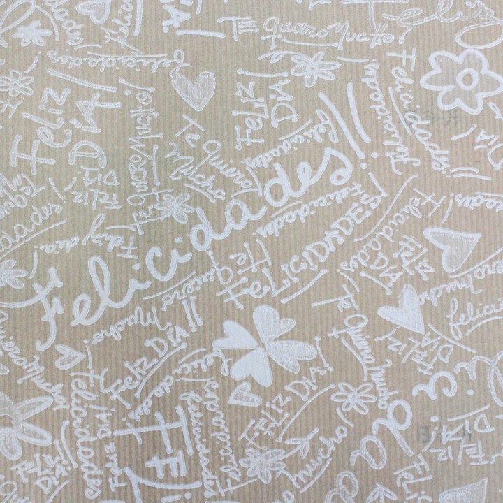 Bobina de Papel de Regalo Kraft Felicidades en Blanco 62cms 100m