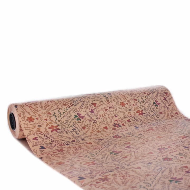 Bobina de Papel de Regalo Kraft Felicidades Varios Colores 62cms 100m