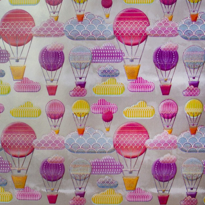 Bobina de Papel de Regalo Infantil Globos Rosas de Colores 62cms 80m