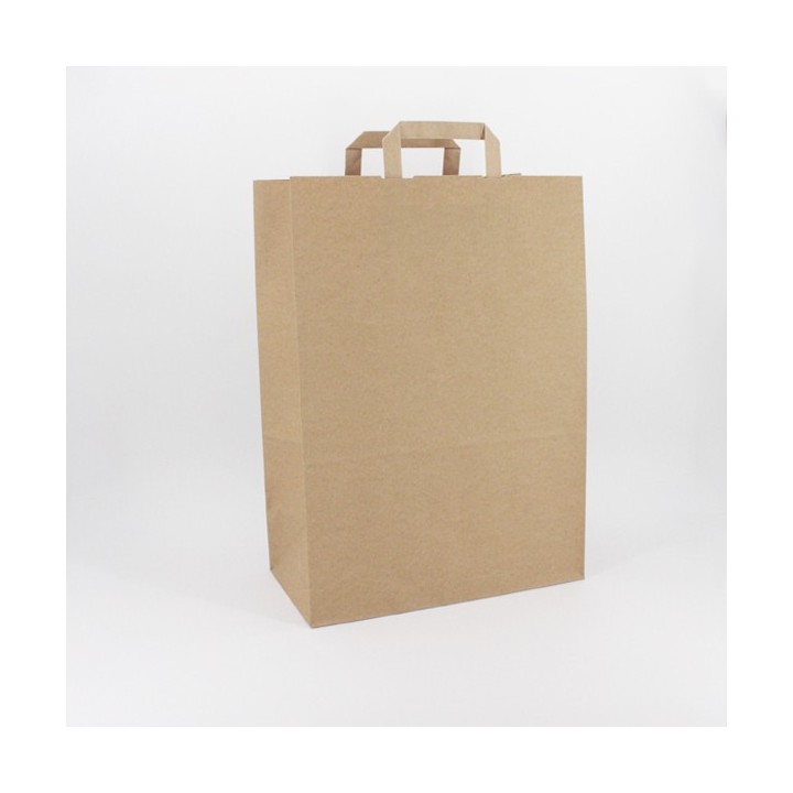 Bolsa de Papel Asa Plana Kraft Marrón 32+16x45 Caja de 250 Unidades