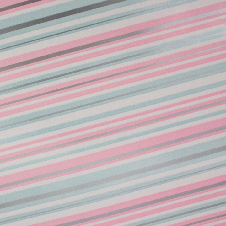 Bobina de Papel de Regalo Estucado Rayas Rosa, Plata y Celeste 62cms 80m