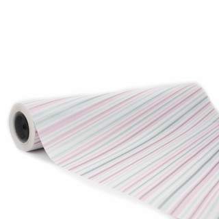 Bobina de Papel de Regalo Estucado Rayas Rosa, Plata y Celeste 62cms 80m