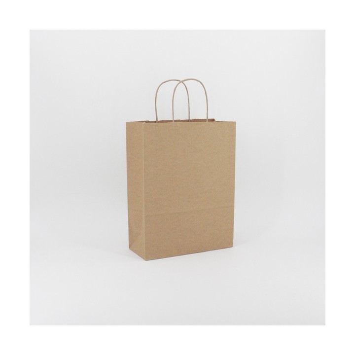 Bolsa de Papel Asa Rizada Kraft Marrón 26+12x31 Caja de 250 Unidades