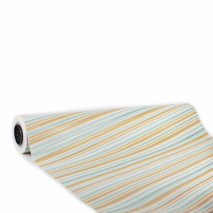 Bobina de Papel de Regalo Estucado Rayas Rosa, Plata y Celeste 62cms 80m