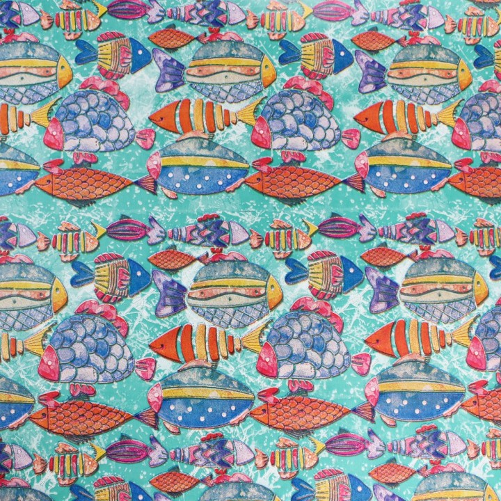 Bobina de Papel de Regalo Estucado Peces de Colores 62cms 80m