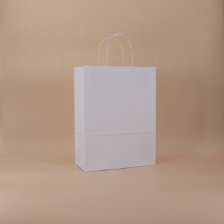 Bolsa de Papel Asa Rizada Blanco Celulosa 26+12x31 Caja de 250 Unidades