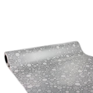 Bobina de Papel de Regalo Estucado Brillo Plata Copos Nieve  62cms 80m