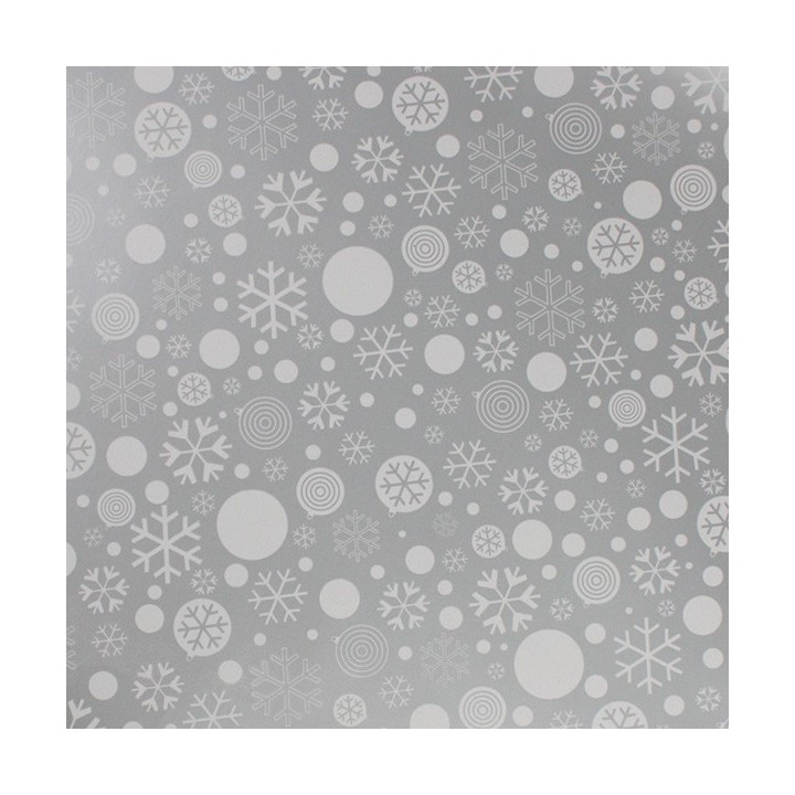Bobina de Papel de Regalo Estucado Brillo Plata Copos Nieve  62cms 80m