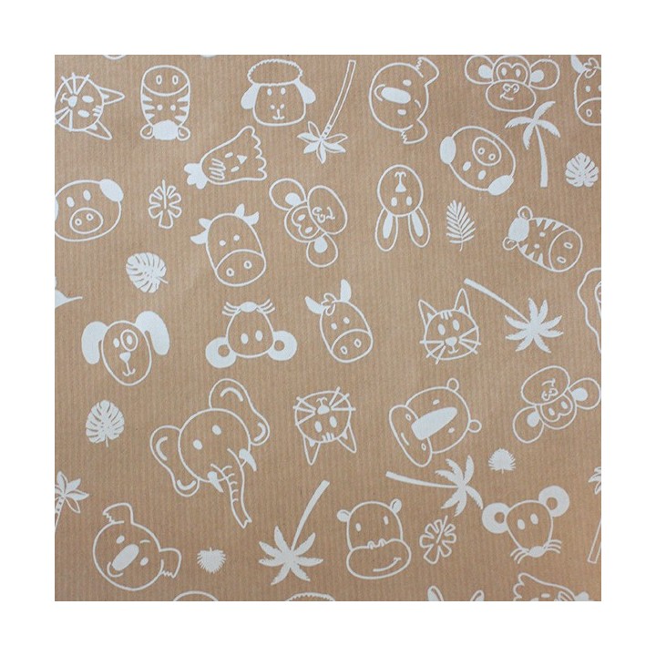 Bobina de Papel de Regalo Kraft Animales Blancos 62cms 100m