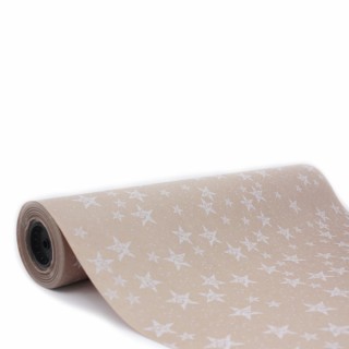Bobina de Papel de Regalo Kraft Estrellas Blancas Despintadas 62cms 100m