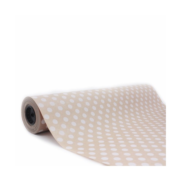 Bobina de Papel de Regalo Kraft Lunares Grandes Blancos 62cms 100m