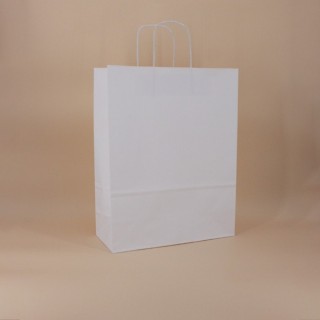 Bolsa de Papel Asa Rizada Blanco Celulosa 32+13x41 Caja de 250 Unidades