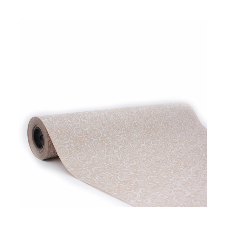 Bobina de Papel de Regalo Kraft Estampado Blanco 62cms 100m