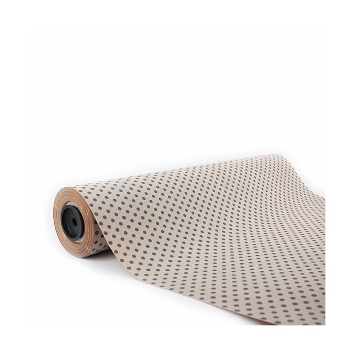 Bobina de Papel de Regalo Kraft Lunares Medianos Blancos 62cms 100m