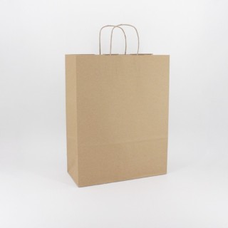 Bolsa de Papel Asa Rizada Kraft Marrón 32+12x41 Caja de 250 Unidades