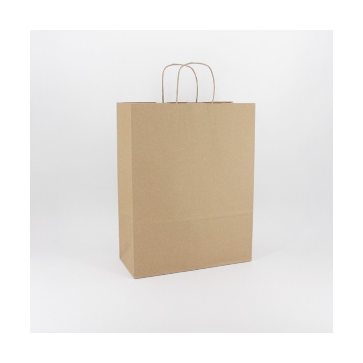 Bolsa de Papel Asa Rizada Kraft Marrón 32+12x41 Caja de 250 Unidades