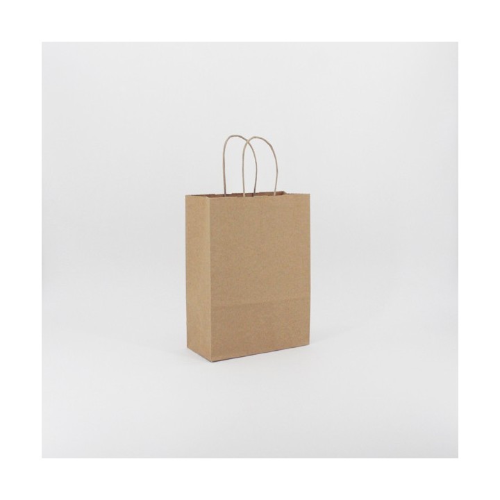 Bolsa de Papel Asa Rizada Kraft Marrón 18+9x25 Caja de 250 Unidades