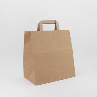 Bolsa de Papel Asa Plana Kraft Marrón 27+17x29 Caja de 300 Unidades