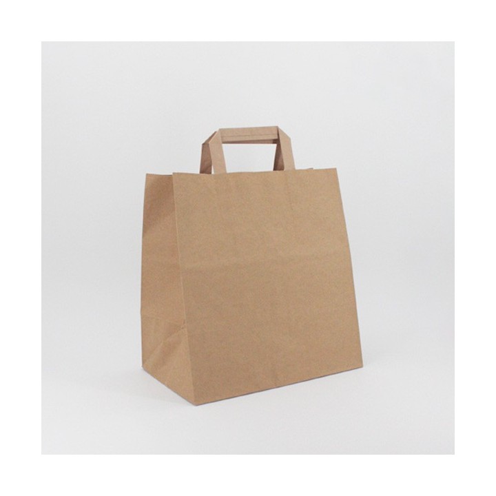 Bolsa de Papel Asa Plana Kraft Marrón 27+17x29 Caja de 300 Unidades