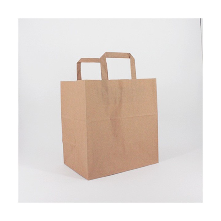 Bolsa de Papel Asa Plana Kraft Marrón 27+17x29 Caja de 300 Unidades