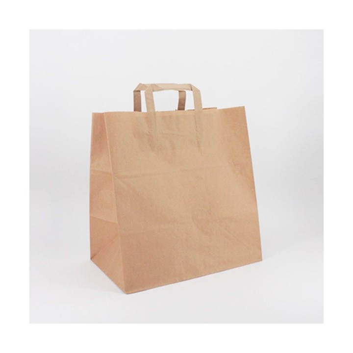 Bolsa de Papel Asa Plana Kraft Marrón 32+22x34 Caja de 250 Unidades