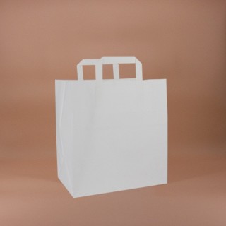 Bolsa de Papel Asa Plana Blanco Celulosa 28+17x29 Caja de 250 Unidades