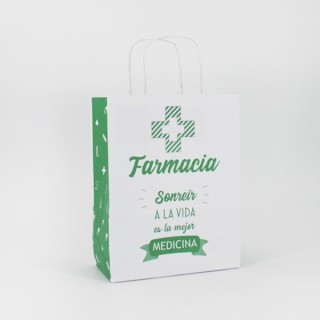 Bolsa de Papel Asa Rizada Farmacia 18+8x23 Caja de 200 Unidades
